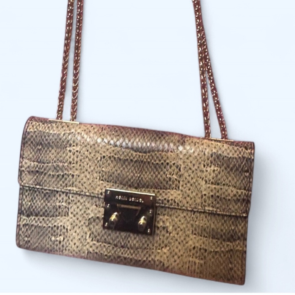 Henri Bendel Snakeskin Embossed Waldorf Chain Crossbody Bag